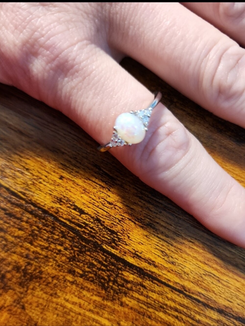 1pc Stainless Steel Fashionable Versatile Elliptical Ring Opal With Rhinestones